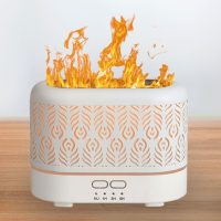 White flame effect aroma diffuser shown completely